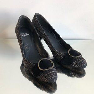 Stuart Weitzman Classic Gray Plaid Tweed Heels Size 7N